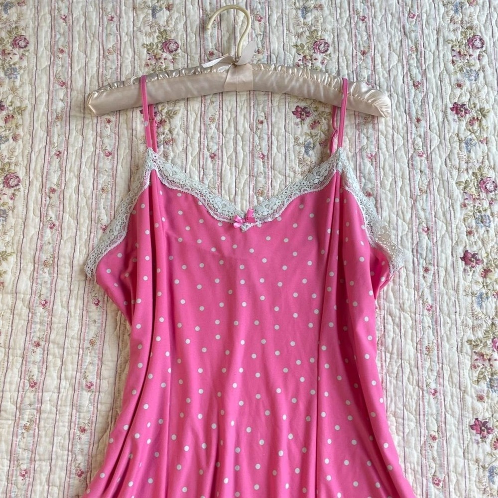 2K California Dynasty Pink and white polka dot lace trim slip dress